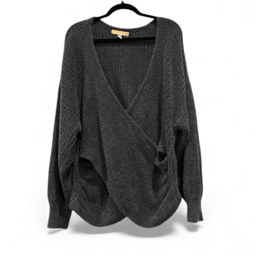 Urban Outfitters Charcoal V-Neck Sweater Cross Front Cozy Soft XXXL